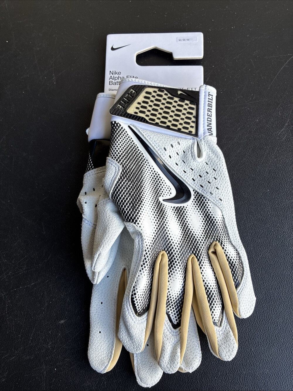 Nike NCAA Vanderbilt Commodores Alpha Elite Batting Gloves M FB4187-102 NWT